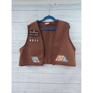 Vtg Girl Scouts Circle T Council Green Vest With Patches #4015 Sz L